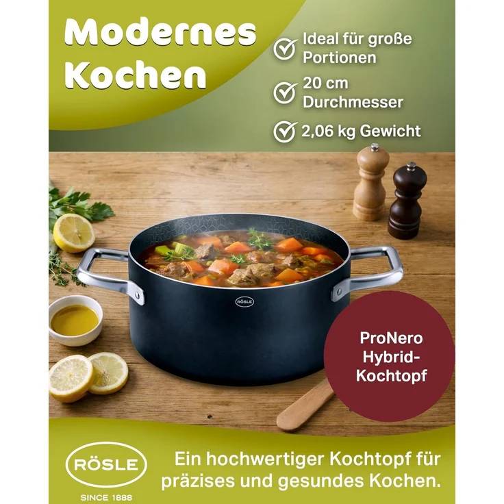 RÖSLE Kochtopf EBONIC Ø20 cm ProNero Keramik-Wabenbeschichtung 911061 – Bild 4