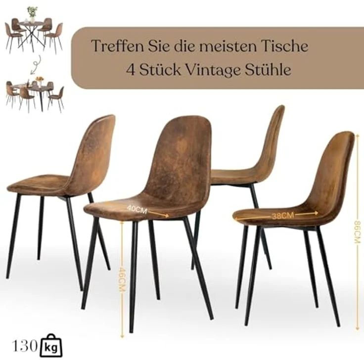 FurnitureR Barhocker Set 4er - Höhenverstellbar, Braunes Veloursimitat, Metallkreuzgestell, Hocker für Kücheninsel & Bartheke (Sitzhöhe ca. 46cm) – Bild 3
