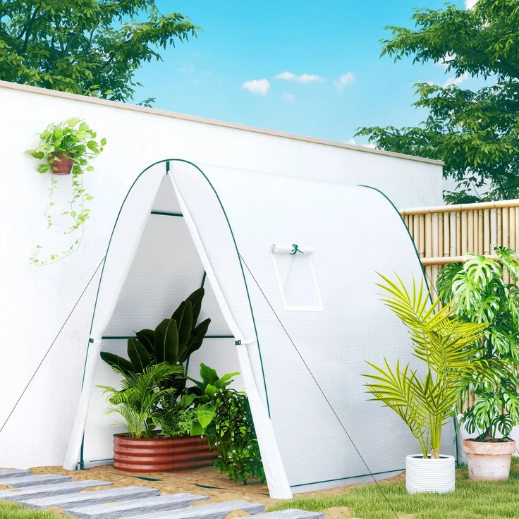 MELAYR, Gartengewächshaus 1,8 x 1,8 x 2 m mit Rolltoren und großen Fenstern, Gartentunnelgewächshaus, Weiß – Bild 4