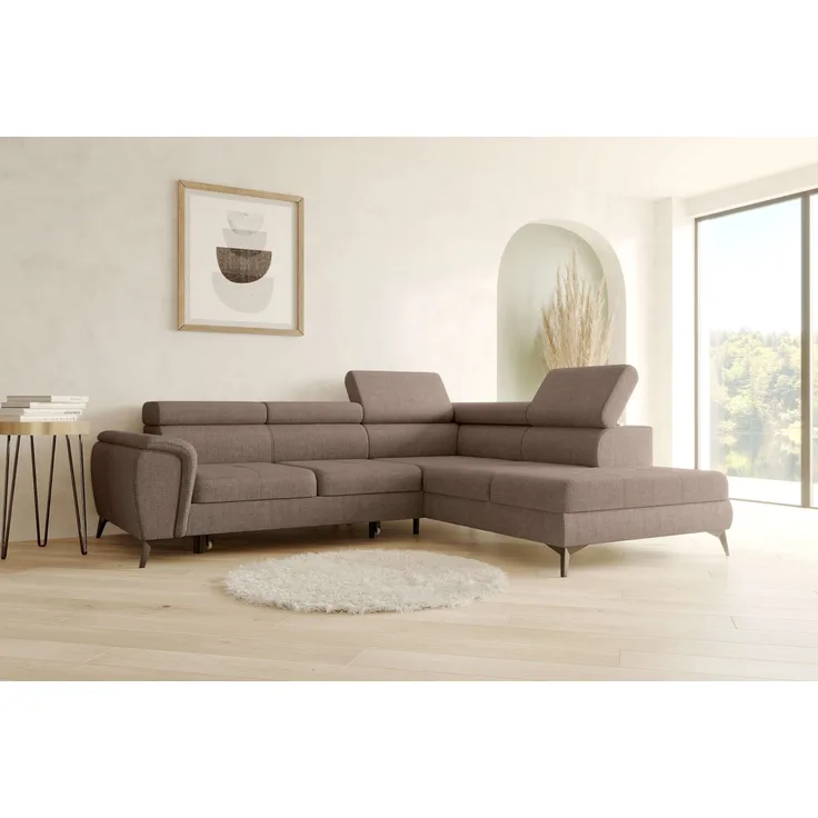 99rooms Parma Ecksofa Velours VOGUE Antilope Rechts mit Schlaffunktion und Stauraum