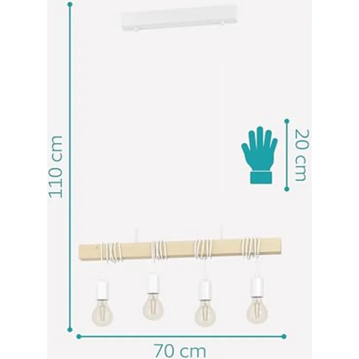 Eglo 33164 Pendelleuchte TOWNSHEND Stahl weiß, Holz braun E27 4X40W L:70cm B:10,5cm H:110cm dimmbar – Bild 4