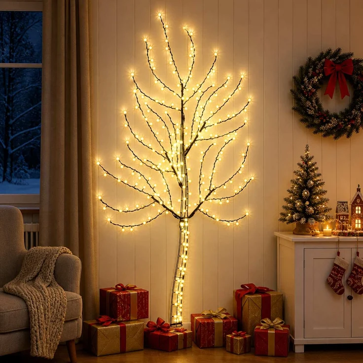 vidaXL LED-Wandweihnachtsbaum 180 cm 200 LEDs Warmes Weiß Stahl 42050790 – Bild 3