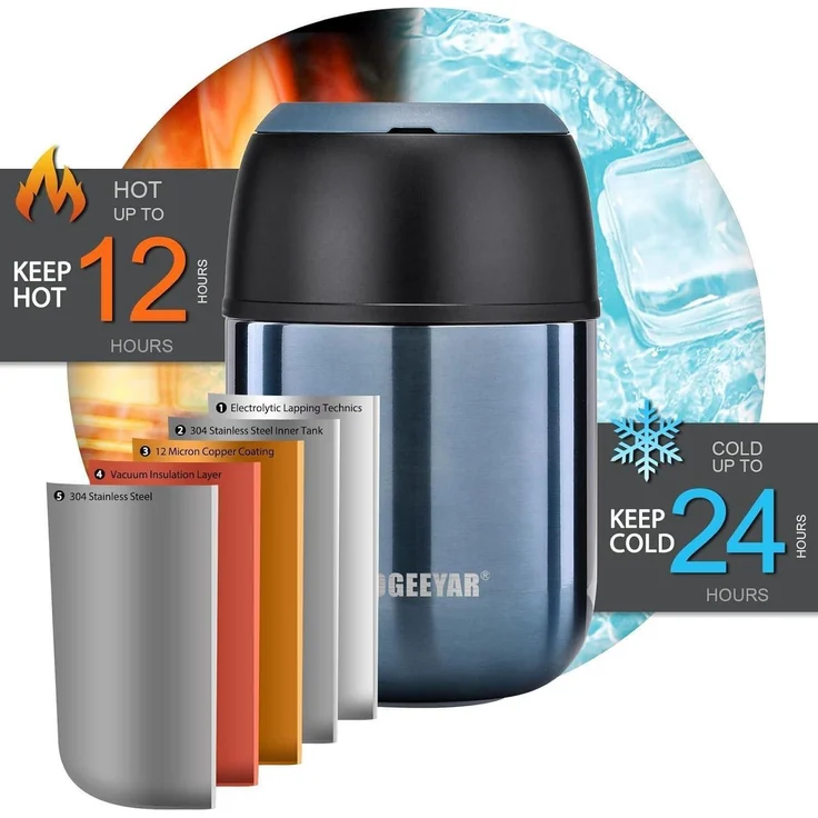 Thermobehälter 500ml Edelstahl Lunchbox Faltlöffel Blau – Bild 5
