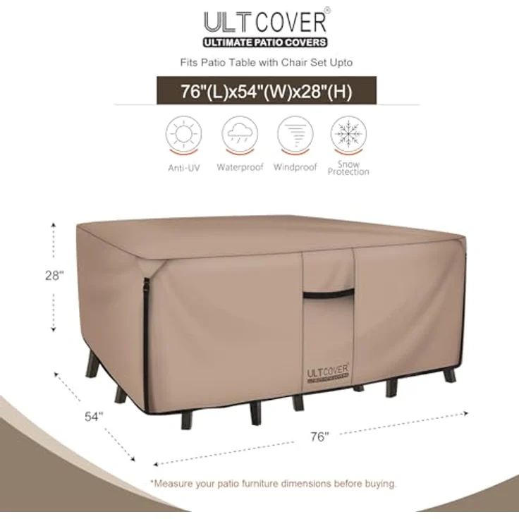 ULTCOVER Rechteckige Tischabdeckung für Terrassen, robust, 600D, Robustes Segeltuch, wasserdicht, für den Außenbereich, Esstisch und Stühle, Möbelabdeckung, Größe 198 x 137 x 71 cm (LxBxH) – Bild 3