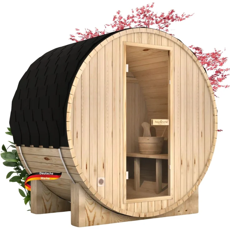 DELUKE® Fasssauna Outdoor mit Elektroofen PIET - für 2 Personen, inkl. Saunazubehör | Außensauna Gartensauna Saunafass | Mit externer Montage – Bild 7