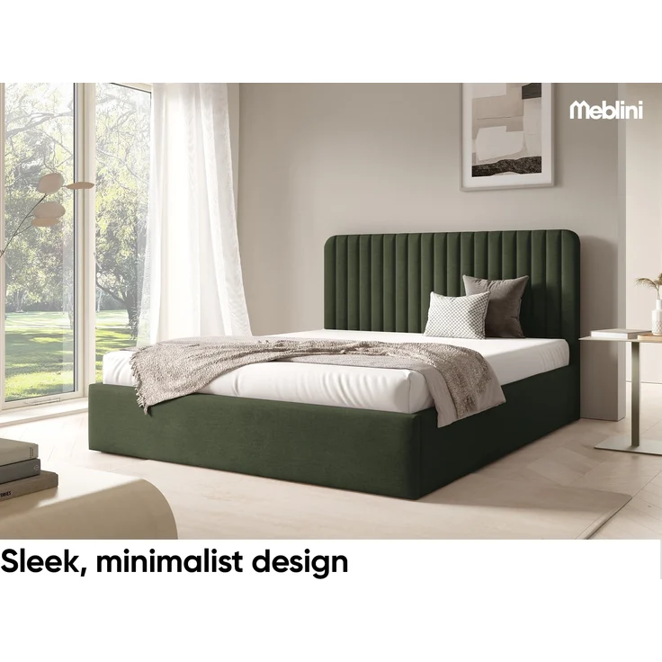 MEBLINI Polsterbett 140x200 mit Lattenrost ohne Matratze – BRIATORE – Grün Samt – Doppelbett mit Bettkasten - Stauraumbett - Kopfteil Bett mit Stauraum – Bild 3