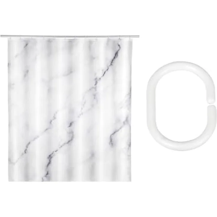 SCHÖNER WOHNEN-Kollektion Duschvorhang »Balatro« Breite 180 cm (Set, 17-tlg), aus recyceltem Polyester, Marmor-Optik, mit 16 Duschvorhangringen