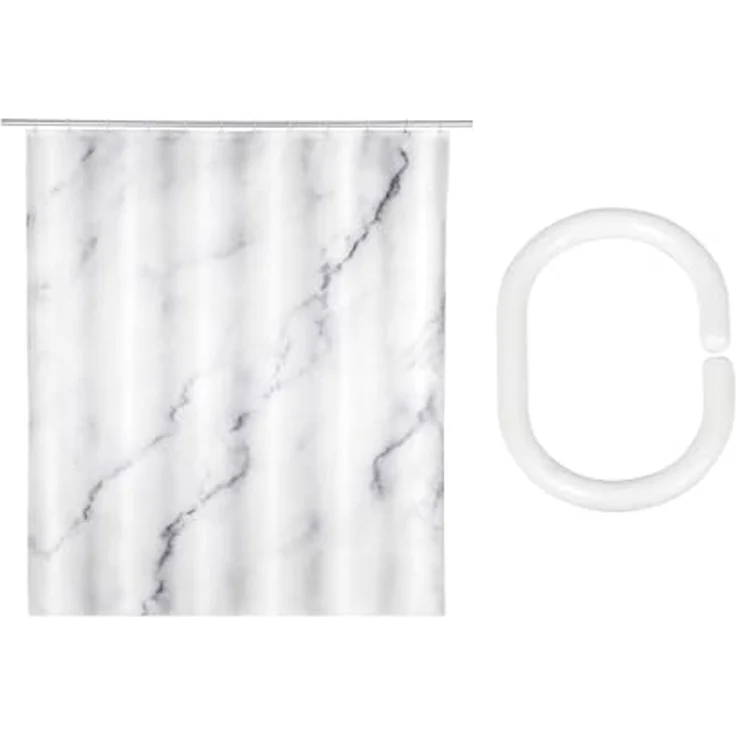 SCHÖNER WOHNEN-Kollektion Duschvorhang »Balatro« Breite 180 cm (Set, 17-tlg), aus recyceltem Polyester, Marmor-Optik, mit 16 Duschvorhangringen – Bild 1