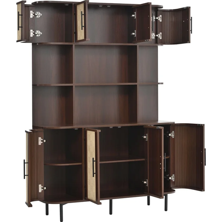 DESVIAE Sideboard-Möbel-Set Nussbaum aus MDF – 120x40x82 cm – Geflechtfronten, Metallfüße – Bild 5