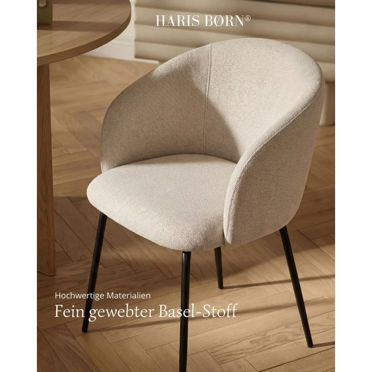 Haris Børn Esszimmerstuhl mit Armlehnen NØR - Hochwertige Polsterstühle für Esszimmer (Set, 4 St), Beige - Premium Esszimmer Stühle & Wohnzimmer Stühle – Bild 4