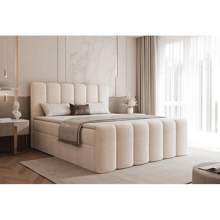 Compleo Boxbett BUBBLE, Wolkenbett, Bequem, Bonell, Topper, Doppelbett gepolstertes Kopfteil mit Bettkasten – Bild 1