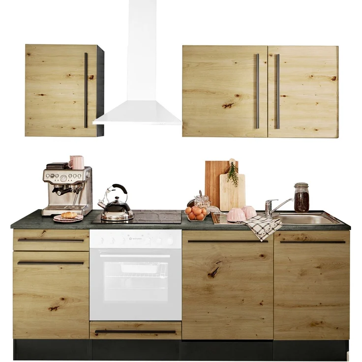 Yourkitchen 'JAZZ' Küchenzeile, Holznachbildung Eiche Artisan, 220 x 211 x 60 cm, links oder rechts montierbar – Bild 1