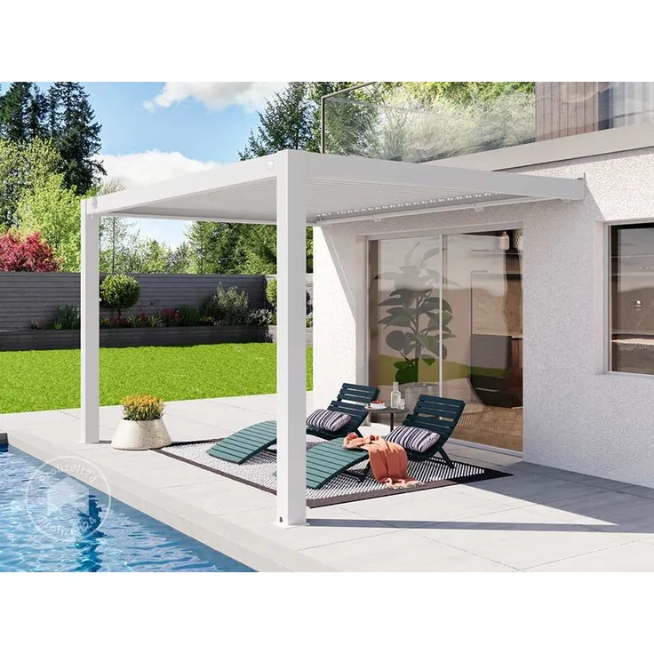 PRIMEYARD Terrassenüberdachung 3x4 m Aluminium-Pfosten mit Lamellendach aus Alu weiße Anbau-Pergola