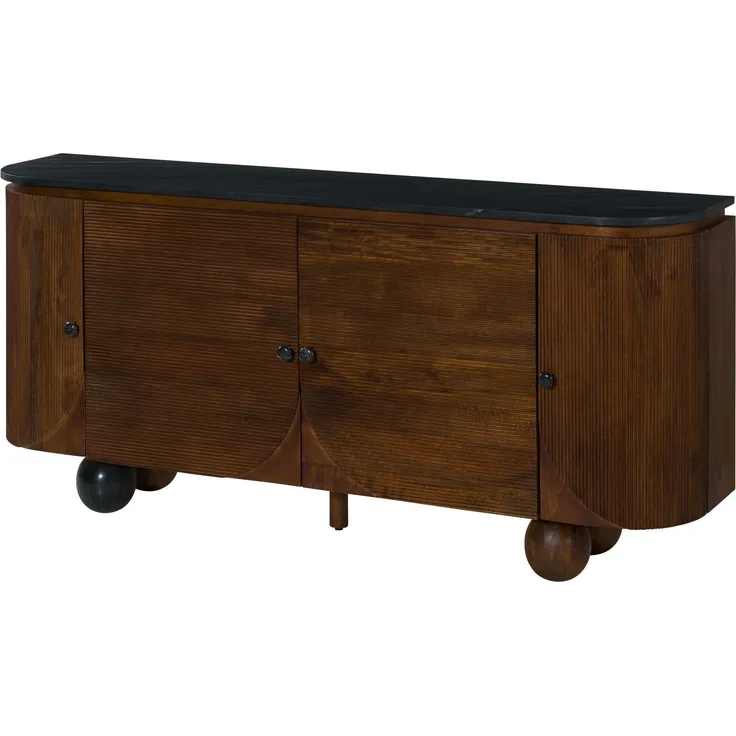 Sideboard Mango 180 x 40 x 80 dunkelbraun lackiert / Marmor schwarz FLORENZ #221