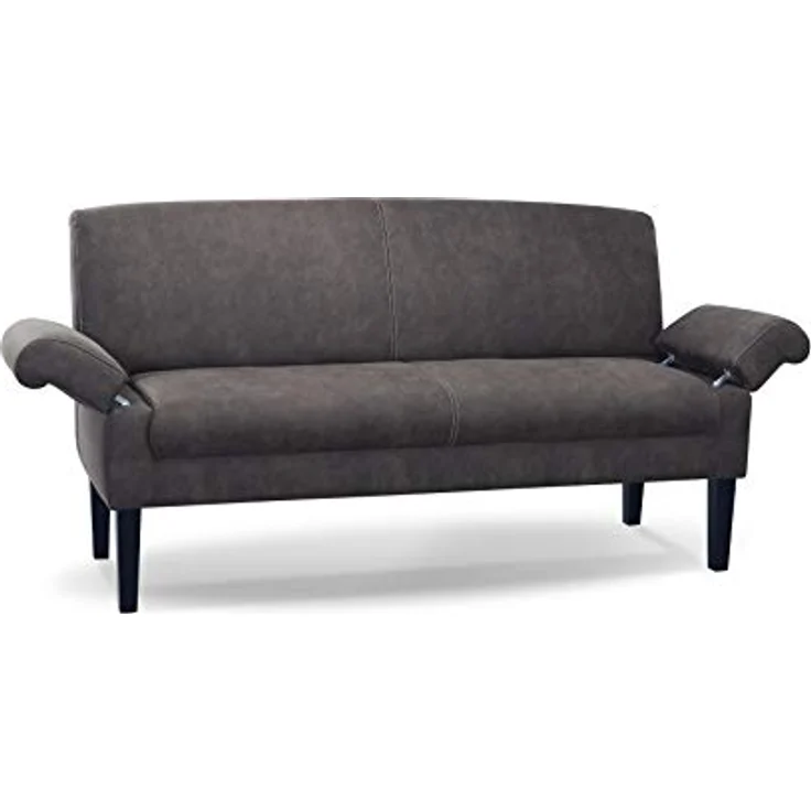 CAVADORE 3-Sitzer Küchensofa Malm, Sitzbank für Küche oder Esszimmer in Lederoptik, Inkl. Armteilverstellung, Federkern und moderner Kontrastnaht, 182 x 97 x 78, Mikrofaser: grau – Bild 5