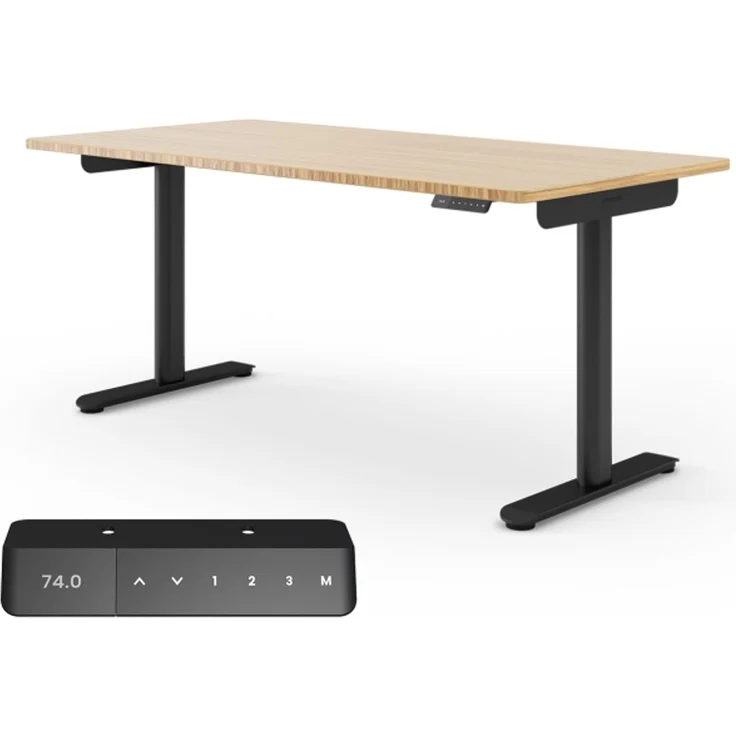 Ergotopia Desktopia One I Elektrisch höhenverstellbarer Schreibtisch I Tischplatte: 160x80cm, Bambus Echtholz I Gestell Schwarz I Top Preis-Leistung