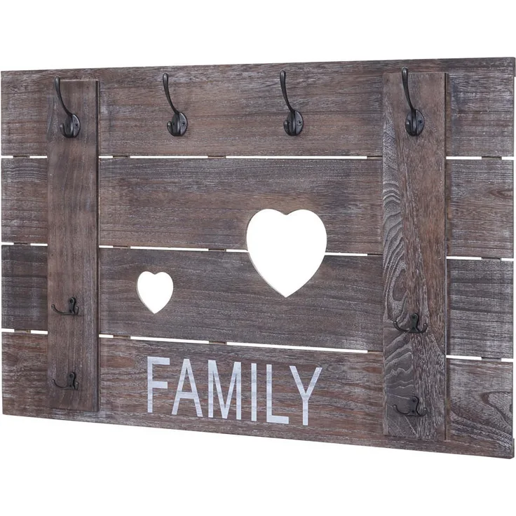 MCW Wandgarderobe, Braun, Holz, Shabby-Look mit 8 Haken, 90x60x3 cm