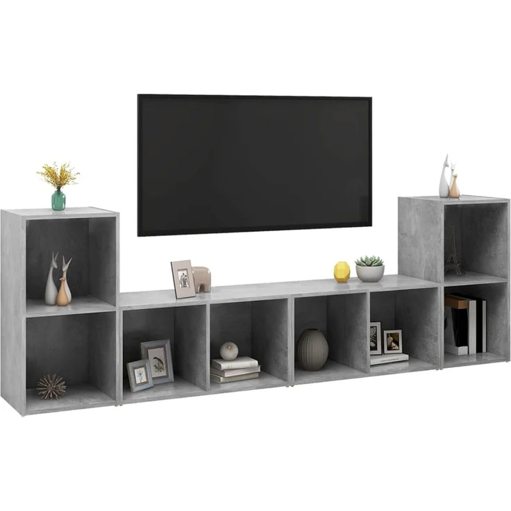 4 pcs TV-Schrank, Fernsehschrank Betongrau 72x35x36,5 cm Holzwerkstoff – Bild 3