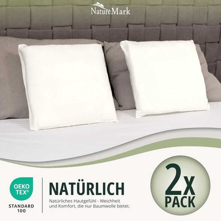 NatureMark 2er Pack Jersey Kissenbezug Kissenhülle Kissenbezüge Seitenschläferkissen Nackenkissen viele Größen und Farben ÖKO-TEX (80x80 cm, Natur/Creme) – Bild 6
