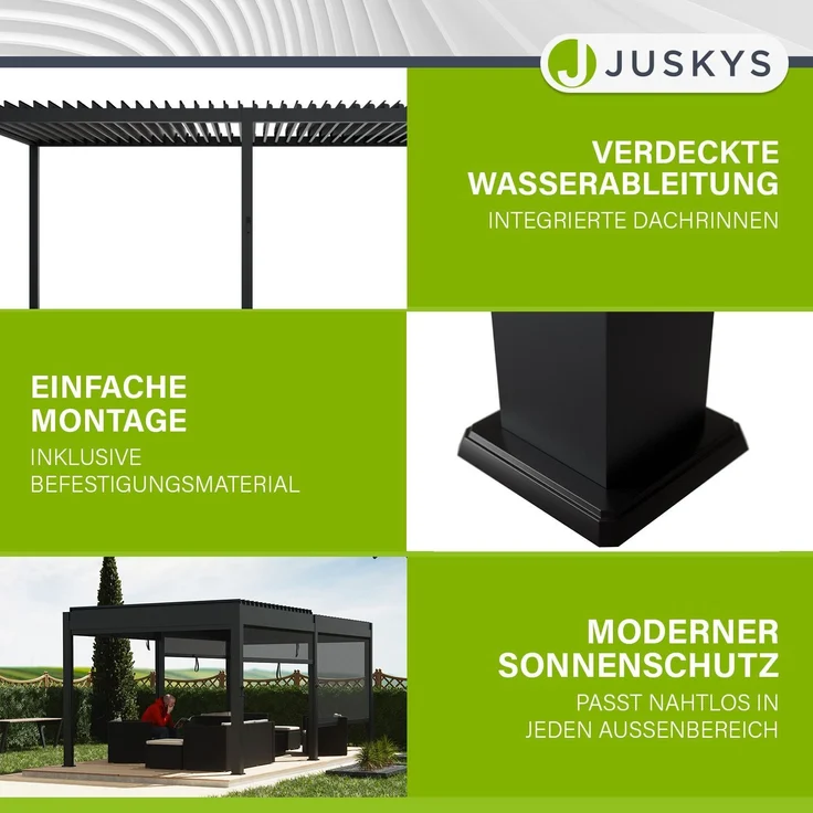 Juskys Lamellendach Tahiti 3x5,9 m - Stahl Pergola - Terrassenüberdachung stabil & wetterfest - Überdachung für Garten & Terrasse - Bausatz Anthrazit – Bild 5