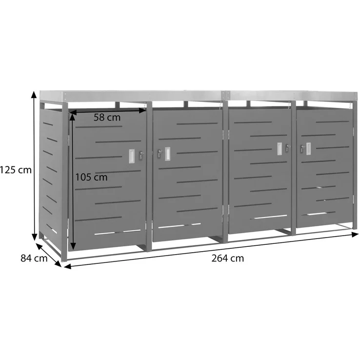 4er-Mülltonnenverkleidung HWC-H40, Mülltonnenbox, Pflanzkasten Edelstahl-Metall-Kombi 92kg 125x264x84cm erweiterbar – Bild 3