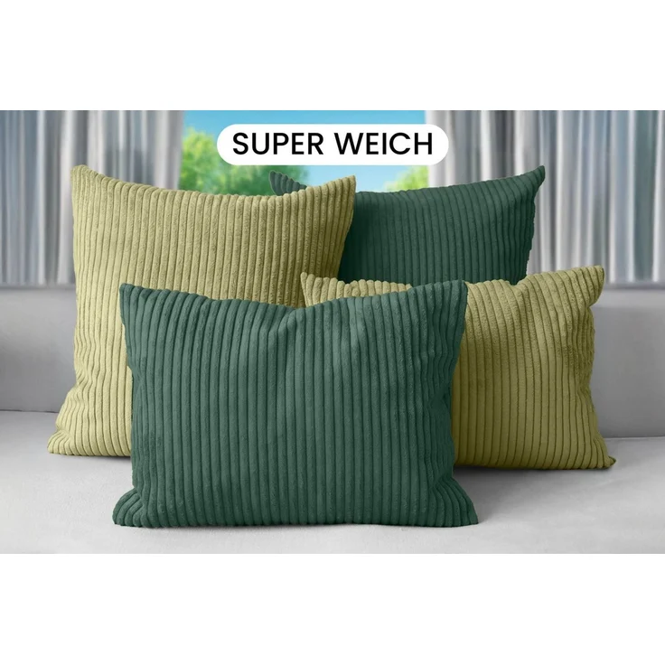 Amilian Dekokissen Sofakissen Cord-Optik 4er Set mit Füllung 2x 40x40 + 2x 35x45 cm, mit Füllung, Hotelverschluss, formstabil – Bild 2