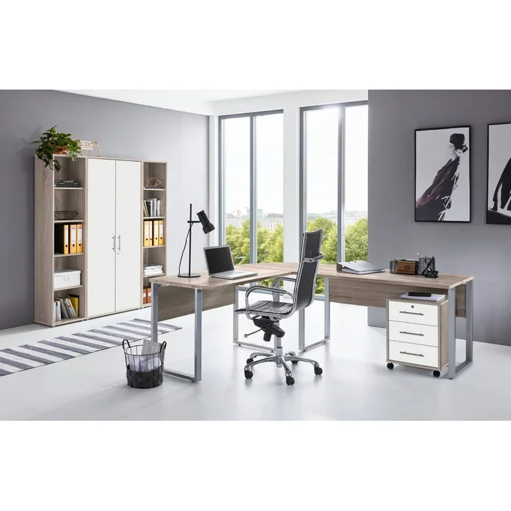 moebel-dich-auf Büromöbel-Set TABOR PRO Set 3, (abschließbar, Metallgriffe, 5-tlg, Winkelschreibtisch mit Rollcontainer + Aktenschrank + 2 Aktenregale), Made in Germany