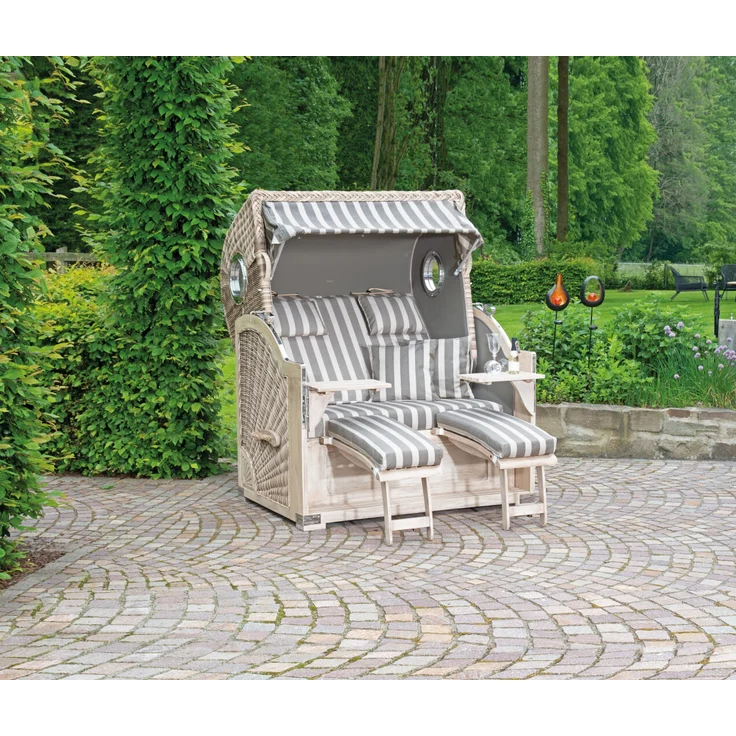 SunnySmart Garten-Strandkorb Rustikal 500 PLUS COMFORT 3/4-Liegemodell 2-Sitzer XL, PE-Kunstoffgefle – Bild 3