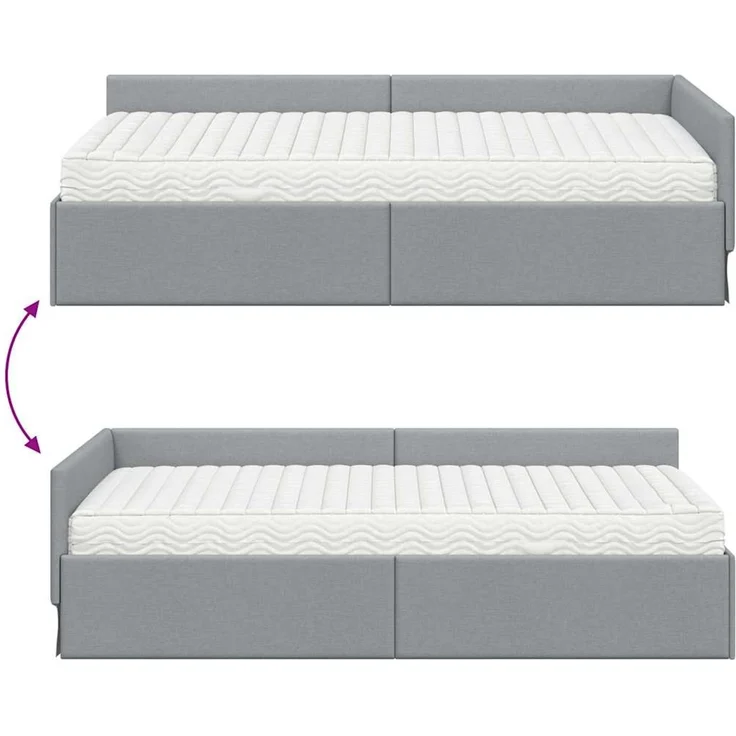vidaXL Eckbettgestell mit Matratze 2 stk. Hellgrau 80 x 200 cm Stoff 3393581 – Bild 12