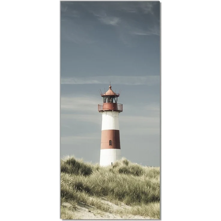 Wallario Türtapete Leuchtturm auf der Düne am Strand, glatt, ohne Struktur – Bild 1