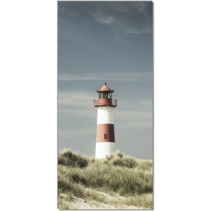 Wallario Türtapete Leuchtturm auf der Düne am Strand, glatt, ohne Struktur