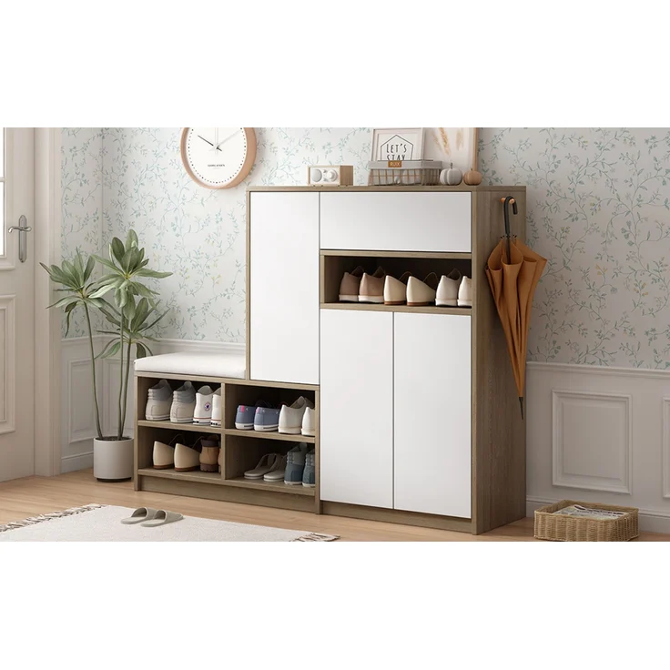 Merax Schuhaufbewahrungsbank & Schuhschrank, Schuhbank, multifunktionales Schuhregal mit gepolstertem Sitz, mit verstellbaren Regalen, weiß – Bild 3