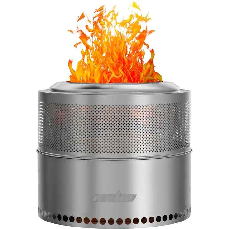 UNHO Feuerschale mit Grillrost Feuerkorb 2in1 mit Tragetasche Edelstahl Silber Ø50 cm
