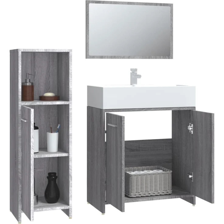 vidaXL 3-tlg. Badmöbel-Set Grau Sonoma Holzwerkstoff 3154407 – Bild 8