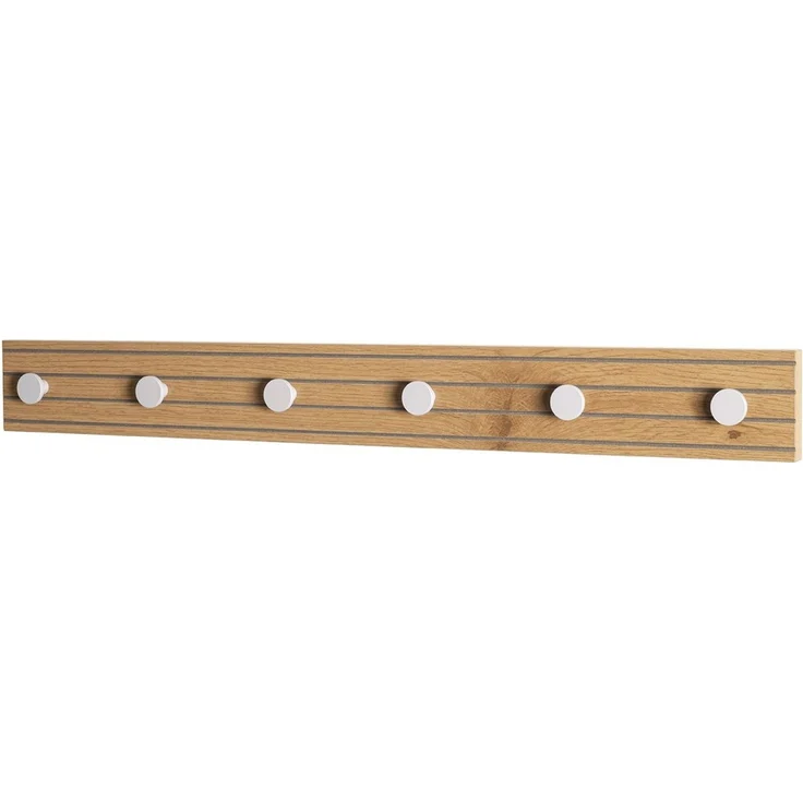 Haku Garderobenleiste Wandgarderobe aus MDF in Eiche-Dekor mit 6 Metallhaken in Kaschmirgrau, 80x4x9 cm – Bild 1
