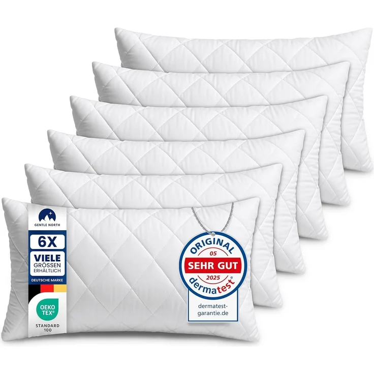 Gentle North Kopfkissen (40x80 cm groß) - 6er Set Kissen für Bett und als Dekokissen - Mit Reißverschluss für Füllung - Sofakissen - Zierkissen für Couch und Sofa - Ökotex - Waschbar bis 60° - Weiß
