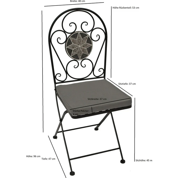 DEGAMO SIENA Bistroset 5-teilig, Metall + Mosaik, schwarz/grau, Tisch 60cm rund – Bild 3