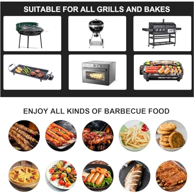 EXTSUD BBQ Grillmatte für gasgrill, 5er Set Fiberglas BBQ Grillmatten Backmatte 40x32.5 cm Grillfolie Wiederverwendbare Backpapier Grillplatte Grillzubehör für Kohle, Gas und Weber Style Grills – Bild 6