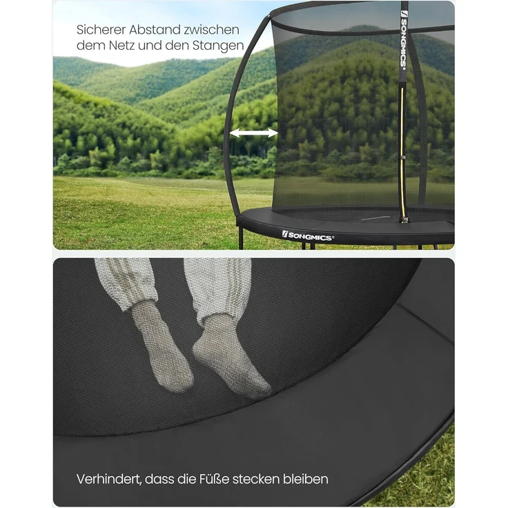 Songmics 'STRDE122B01' Trampolin Ø 366 cm, rundes Gartentrampolin mit Sicherheitsnetz, mit Leiter und gepolsterten Stangen, Sicherheitsabdeckung, sicher, schwarz – Bild 5