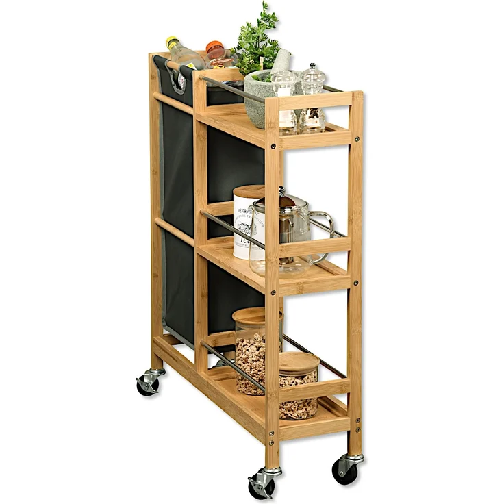 KESPER 24857-13 Nischenwagen mit Flaschensammler aus FSC-zertifiziertem Bambus / Rollregal – Bild 4