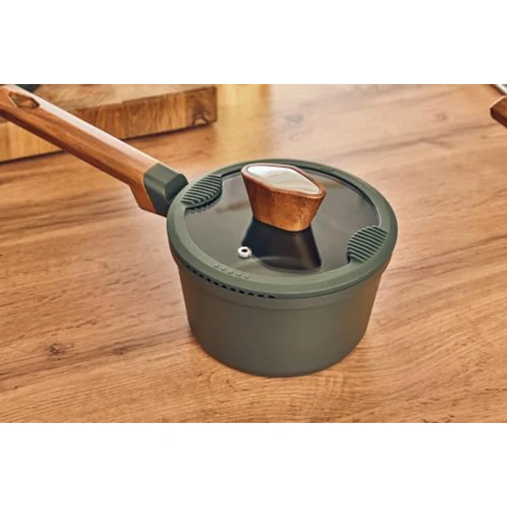 RESTO Kitchenware Kasserolle Sadr, Soßentopf 1,4 l, antihaftbeschichtet, im Geschenkkarton, Aluminiumguss (2-tlg), inkl. Glasdeckel mit Silikonrand und integrierten Abgießlöchern – Bild 3