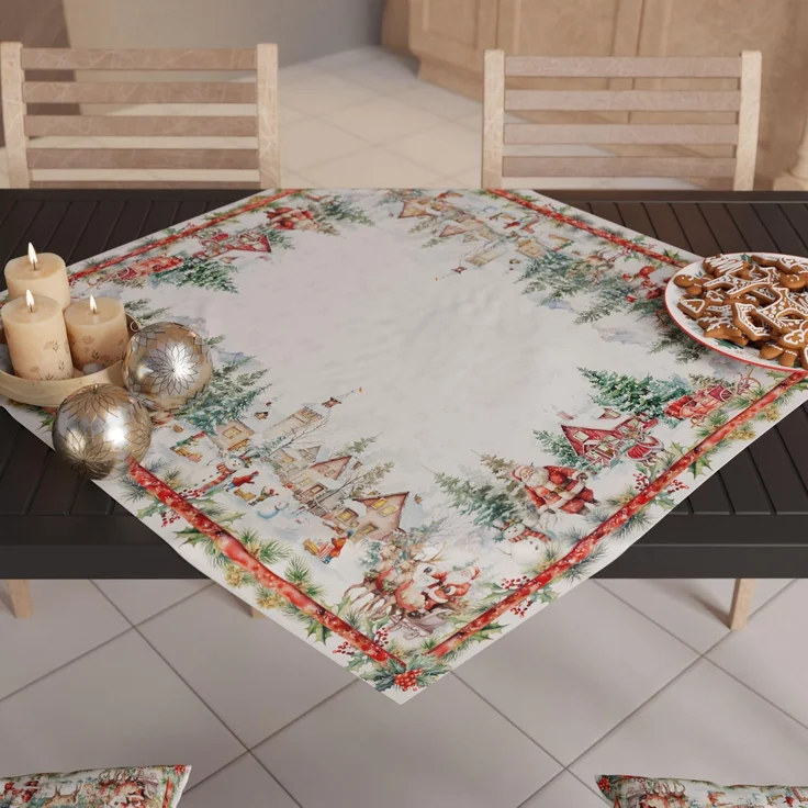 PETTI Artigiani Italiani – Weihnachts-Tafelaufsatz für den Küchentisch, Tischläufer 90x90 cm, Santas Land-Tafelaufsatz, 100 % Made in Italy