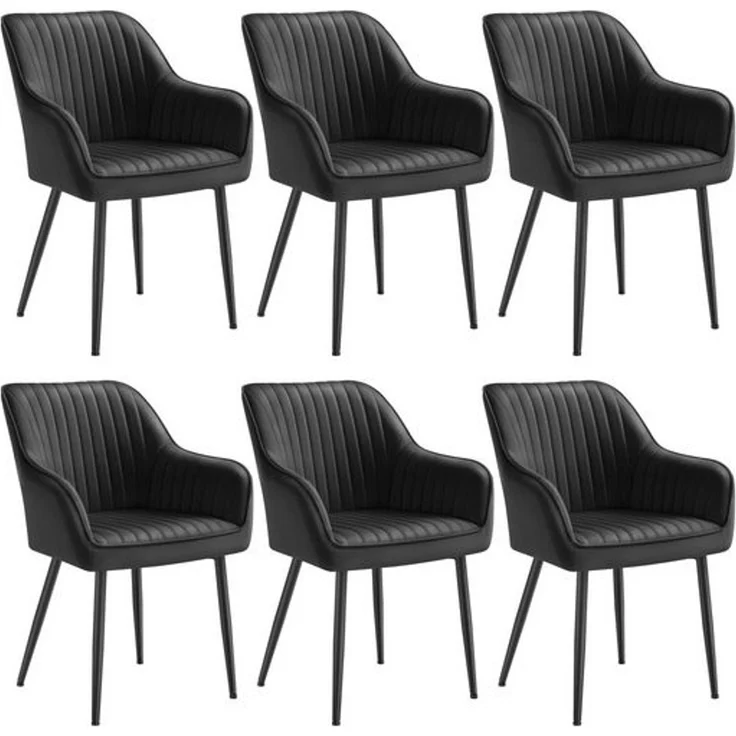 Songmics Esszimmerstuhl mit Armlehnen, 6er Set, Samt, 62,5 x 60 x 85 cm, Tintenschwarz – Bild 1