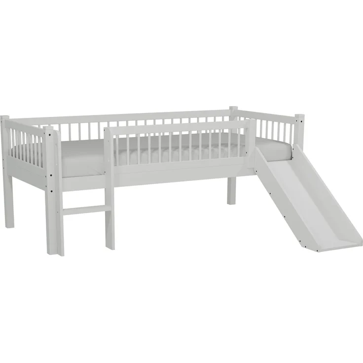 FORREST Buche Junior-Spielbett 90x200 cm, inkl. Lattenrost, Leiter und Rutsche, Ausf. Buche massiv weiß lackiert – Bild 3