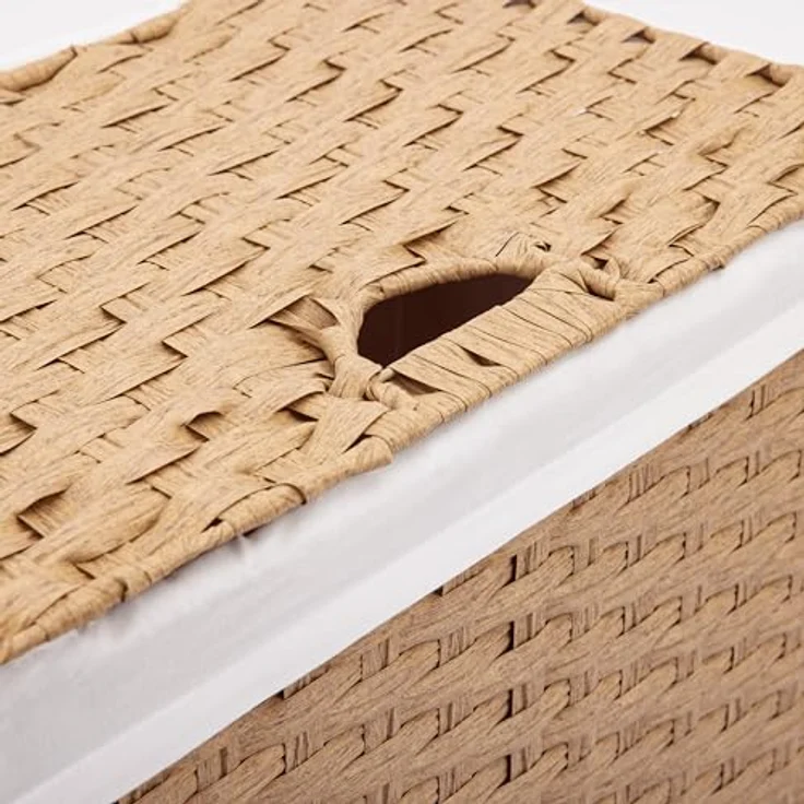 Seville Classics Premium handgewebter tragbarer Wäschekorb mit integrierten Griffen Haushaltsaufbewahrung für Kleidung, Bettwäsche, Laken, Canvas, Hellbraun, Rectangular Hamper – Bild 6