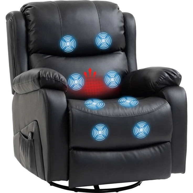 MELAYR, Massagesessel, Wärme- & Liegefunktion, Kunstleder, bis 150kg, 97x92x104cm, Schwarz