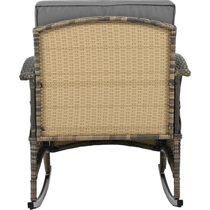 Balkonset mit 1 quadratischem Glastisch und 2 Schaukelstühlen, 3-tlg, Loungeset, Gartenmöbel, Metallrahmen, Polyrattan – Bild 8