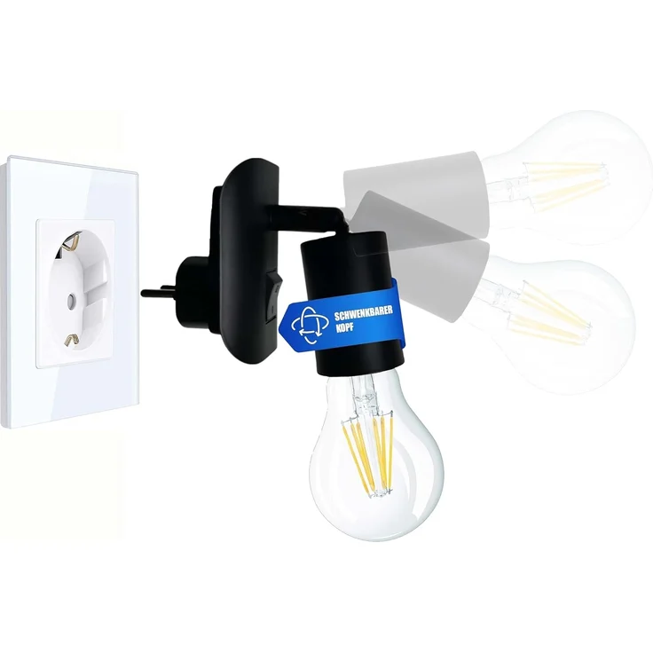 TRANGO LED Steckdosenleuchte, 11-059 LED Steckerleuchte inkl. 1x 8 Watt 3000K warmweiß E27 LED Leuchtmittel in Schwarz matt *ANNA*, Wandleuchte, Leselampe, Küchenlampe – Bild 1