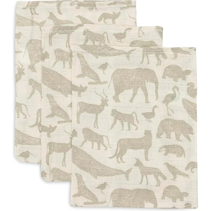 Jollein Animals Waschlappen - 3 Stück - Olive Gree – Bild 1