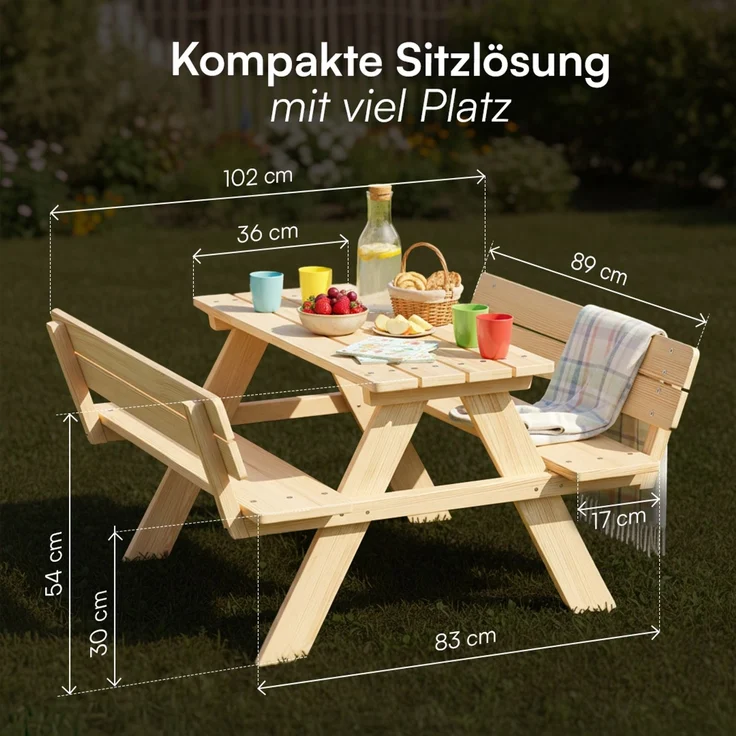 Bellabino 'Inny' Sitzgarnitur für Kinder mit Lehne, Kiefer massiv, natur unbehandelt, 50x102x89 cm, Kindersitzgarnitur für 4 Personen, ab 2 Jahren – Bild 7